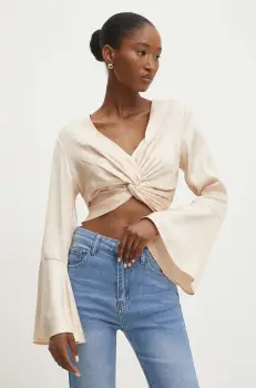 Answear Lab bluza femei, culoarea bej, neted imagine