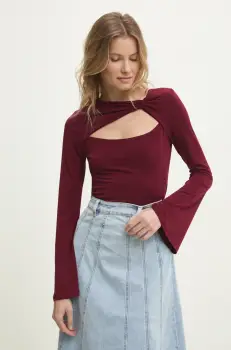 Answear Lab bluza femei, culoarea bordo, neted imagine
