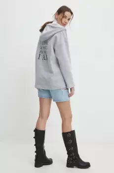 Answear Lab bluza femei, culoarea gri, cu gluga, neted imagine