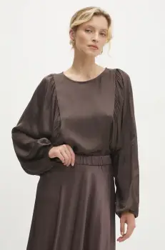 Answear Lab bluza femei, culoarea maro, neted imagine