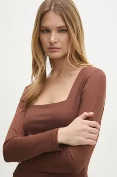 Answear Lab bluza femei, culoarea maro, neted imagine