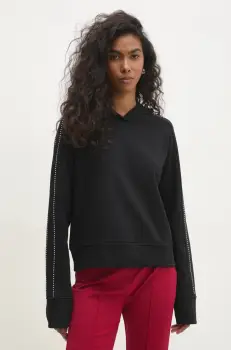 Answear Lab bluza femei, culoarea negru, cu gluga, neted imagine