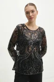 Answear Lab bluza femei, culoarea negru, cu imprimeu imagine