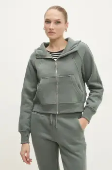 Answear Lab bluza femei, culoarea verde, cu gluga, neted imagine