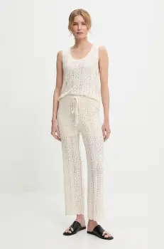 Answear Lab bluza si pantaloni din bumbac culoarea bej imagine