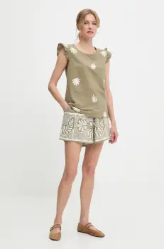 Answear Lab bluza si pantaloni scurti din bumbac culoarea verde imagine