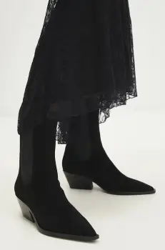 Answear Lab botine din piele intoarsa femei, culoarea negru, cu toc drept, izolare usoara imagine