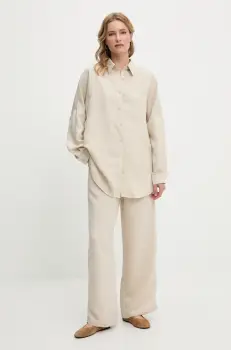 Answear Lab camasa si pantaloni cu lenjerie culoarea bej imagine