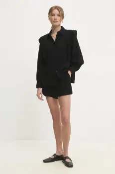 Answear Lab camasa si pantaloni scurti din bumbac femei, culoarea negru imagine