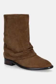 Answear.LAB cizme din piele intoarsa culoarea maro, cu toc plat, izolare usoara imagine