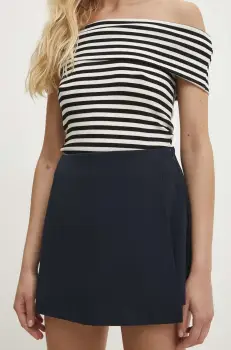 Answear Lab fusta pantaloni culoarea albastru marin, neted, high waist imagine