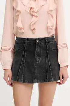 Answear Lab fusta si pantaloni denim culoarea negru, neted, high waist imagine