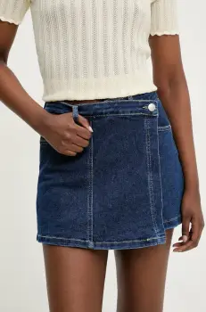 Answear Lab fusta si pantaloni denim femei, culoarea albastru marin, neted, high waist imagine