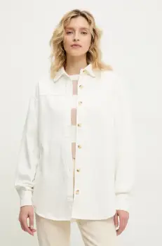 Answear Lab geaca cu aspect de camasa culoarea alb, de tranzitie imagine