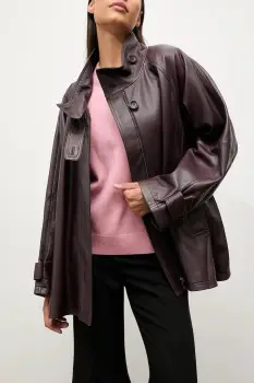 Answear.LAB geaca de piele culoarea bordo imagine