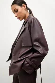 Answear.LAB geaca de piele culoarea bordo, de tranzitie imagine