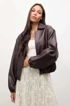 Answear.LAB geaca de piele culoarea bordo, de tranzitie, oversize imagine