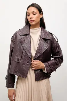 Answear.LAB geaca de piele culoarea bordo, de tranzitie, oversize imagine