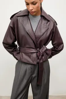 Answear.LAB geaca de piele culoarea bordo, de tranzitie, oversize imagine