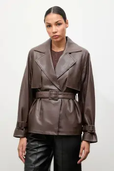 Answear.LAB geaca de piele culoarea maro, de tranzitie imagine