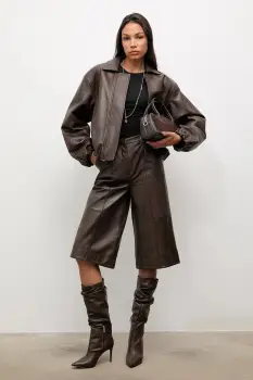 Answear.LAB geaca de piele culoarea maro, de tranzitie, oversize imagine