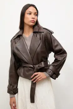 Answear.LAB geaca de piele culoarea maro, de tranzitie, oversize imagine