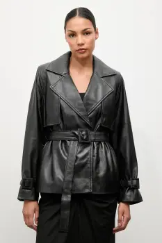 Answear.LAB geaca de piele culoarea negru, de tranzitie imagine