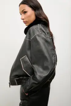 Answear.LAB geaca de piele culoarea negru, de tranzitie imagine