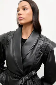 Answear.LAB geaca de piele culoarea negru, de tranzitie, oversize imagine