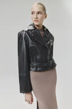 Answear Lab geaca de piele femei, culoarea negru, de tranzitie, oversize imagine