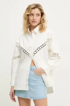 Answear Lab geaca jeans culoarea alb, de tranzitie, oversize imagine