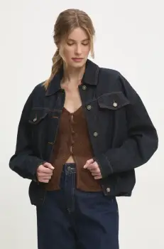 Answear Lab geaca jeans culoarea albastru marin, de tranzitie, oversize imagine