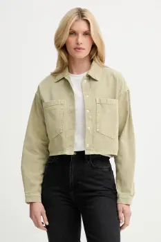 Answear Lab geaca jeans culoarea verde, de tranzitie, oversize imagine