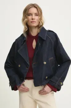 Answear Lab geaca jeans femei, culoarea albastru marin, de tranzitie, oversize imagine