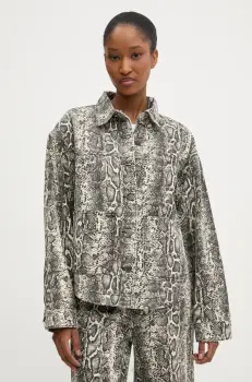 Answear Lab geaca jeans femei, culoarea bej, de tranzitie, oversize imagine