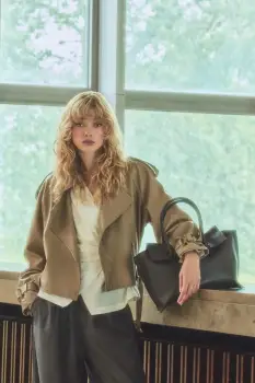 Answear.LAB geaca ramones culoarea bej, de tranzitie, oversize imagine