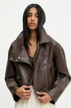 Answear Lab geaca ramones culoarea maro, de tranzitie, oversize imagine