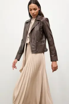 Answear.LAB geaca ramones de piele culoarea maro, de tranzitie imagine