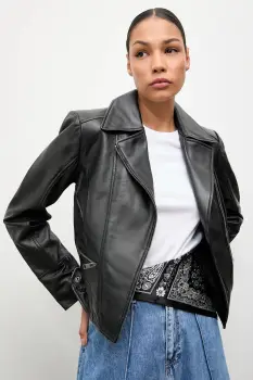 Answear.LAB geaca ramones de piele culoarea negru, de tranzitie imagine