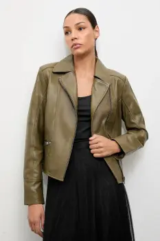 Answear.LAB geaca ramones de piele culoarea verde, de tranzitie imagine