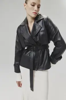 Answear Lab geaca ramones de piele femei, culoarea negru, de tranzitie, oversize imagine