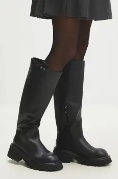 Answear Lab ghete de piele femei, culoarea negru, cu platforma imagine