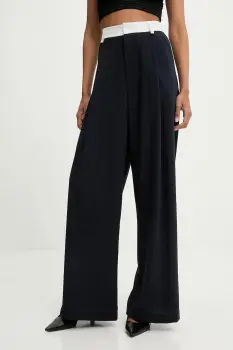 Answear Lab pantaloni culoarea albastru marin, lat, high waist imagine