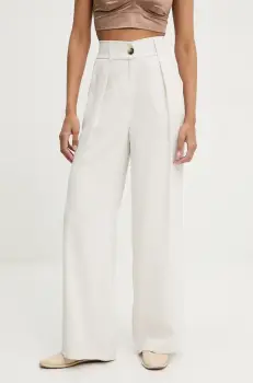 Answear Lab pantaloni culoarea bej, lat, high waist imagine