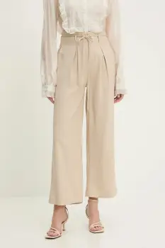 Answear Lab pantaloni culoarea bej, lat, high waist imagine