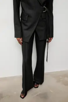 Answear.LAB pantaloni culoarea gri, evazati, medium waist imagine