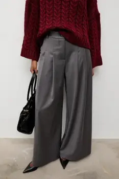 Answear.LAB pantaloni culoarea gri, lat, high waist imagine