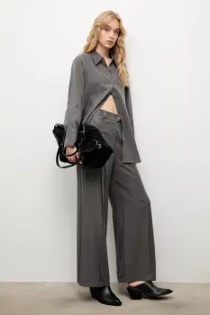 Answear.LAB pantaloni culoarea gri, lat, high waist imagine