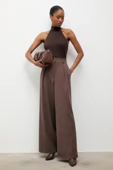 Answear.LAB pantaloni culoarea maro, drept, high waist imagine