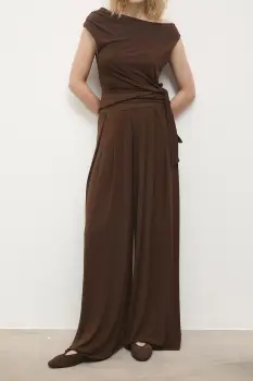 Answear.LAB pantaloni culoarea maro, lat, high waist imagine